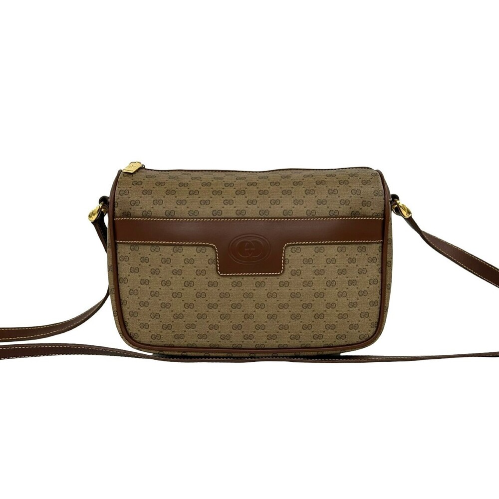 GUCCI Vintage Micro GG Logo Pattern Leather Shoulder Bag/Pouch, Brown, 32889